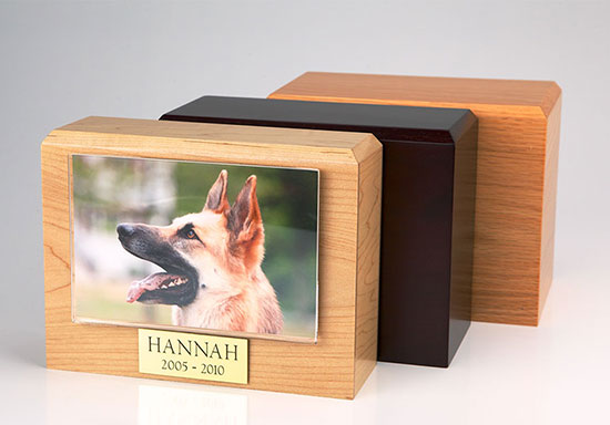 Small 55 Cubic Inches Walnut Pet Photo Urn for Ashes with Engravable Nameplate 